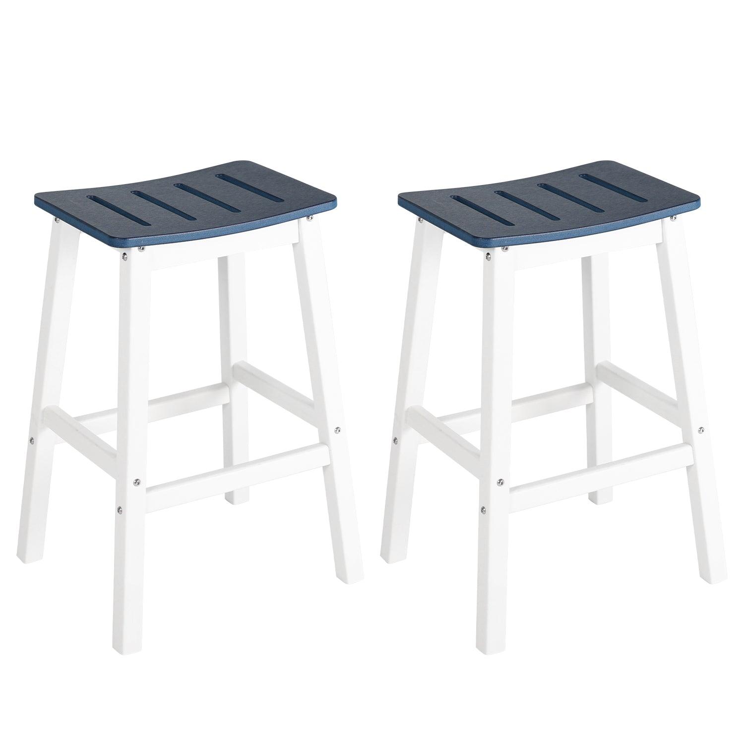 28 Inch Outdoor Bar Stools Set of 2, HDPE Patio Bar Height Saddle Stools with Footrest for Backyard - Aoodor
